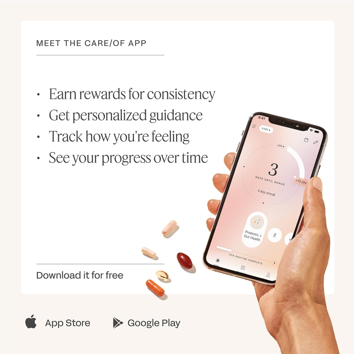 Care/of Probiotic Supplement for Gut Health with Wellness Tracker App - Supports Digestive Health, Relieves Gas & Bloating - Sugar-Free, No Fillers - 25 Count