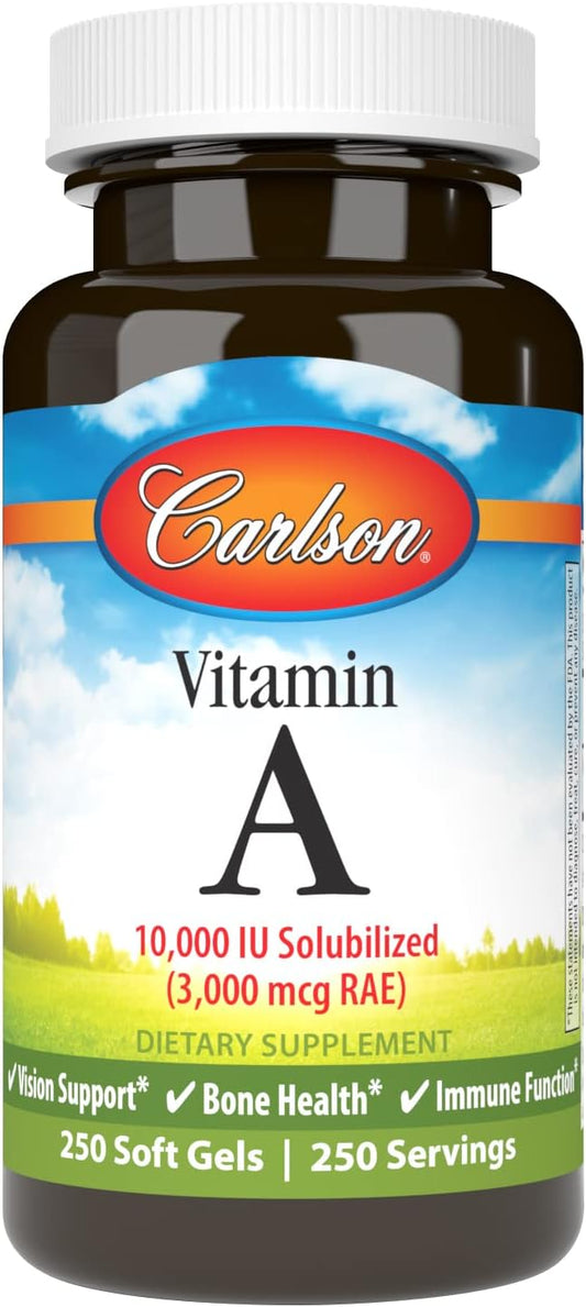 Carlson - Solubilized Vitamin A 10000 IU (3000 mcg RAE) Softgels for Vision Health - 250 Count