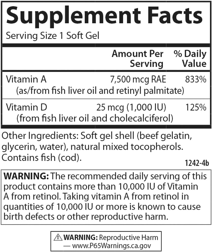 Carlson A & D Vitamin Supplement Softgels, 250 Count - Vision and Skin Health Support