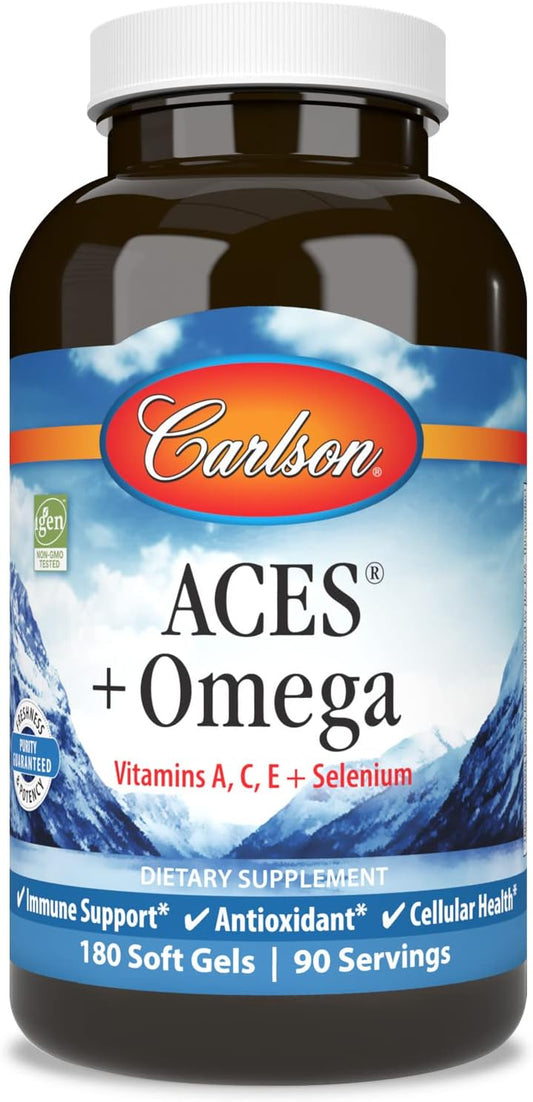 Carlson ACES + Omega Softgels - Vitamin A, C, E, Selenium, Omega-3 EPA, DHA for Health Support - 180 Count