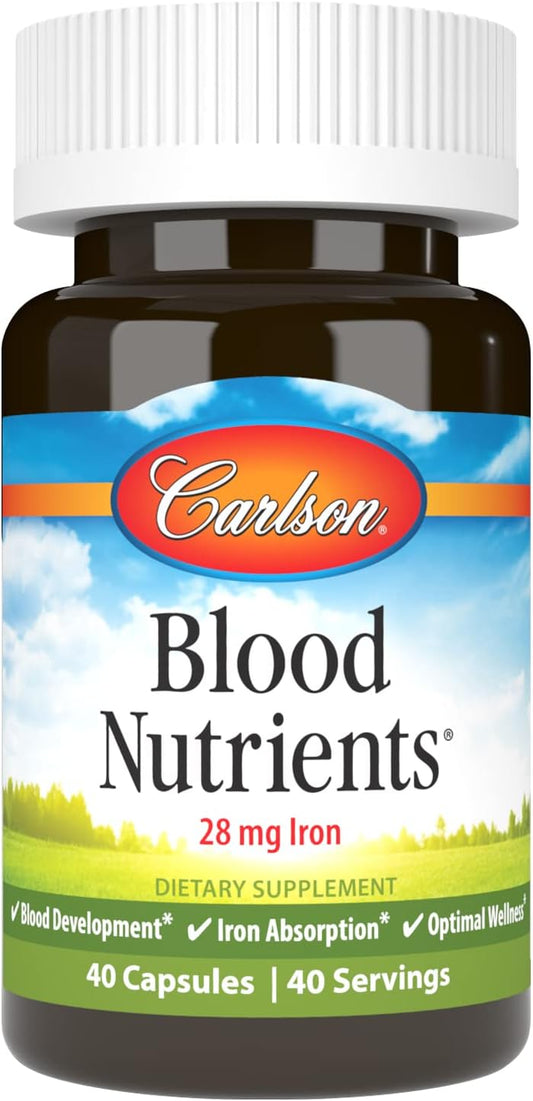 Carlson Blood Nutrients Capsules with 28mg Iron for Blood Development and Optimal Wellness