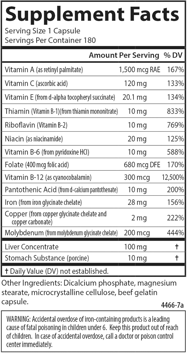 Carlson Blood Nutrients Capsules with 28mg Iron for Blood Development and Optimal Wellness