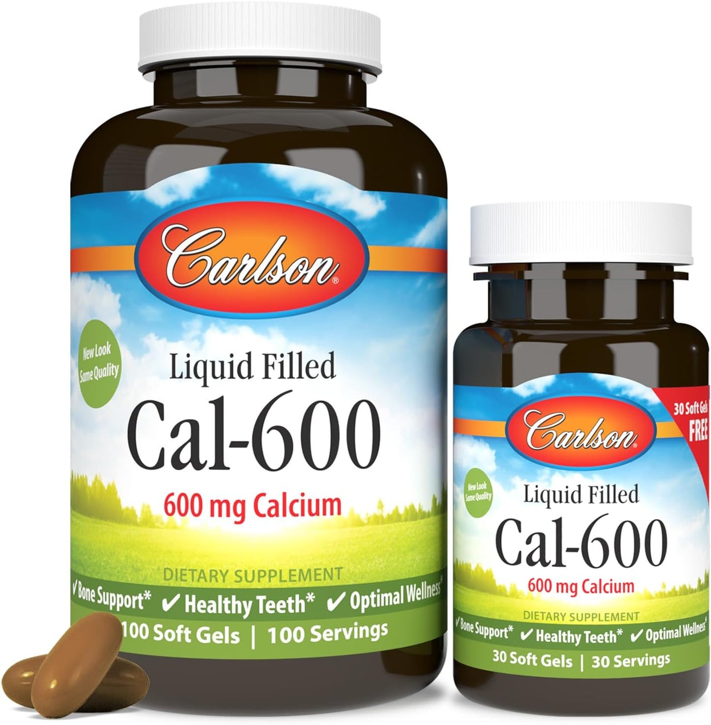 Carlson Cal-600 Softgels - 600mg Calcium for Bone Support & Healthy Teeth - 100+30 Count