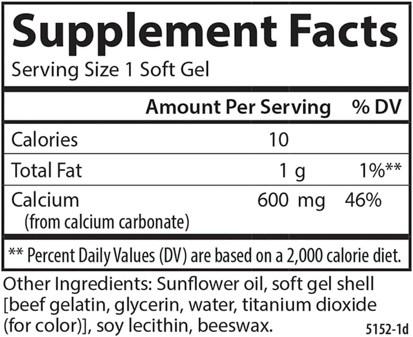 Carlson Cal-600 Softgels - 600mg Calcium for Bone Support and Healthy Teeth, 250 Count