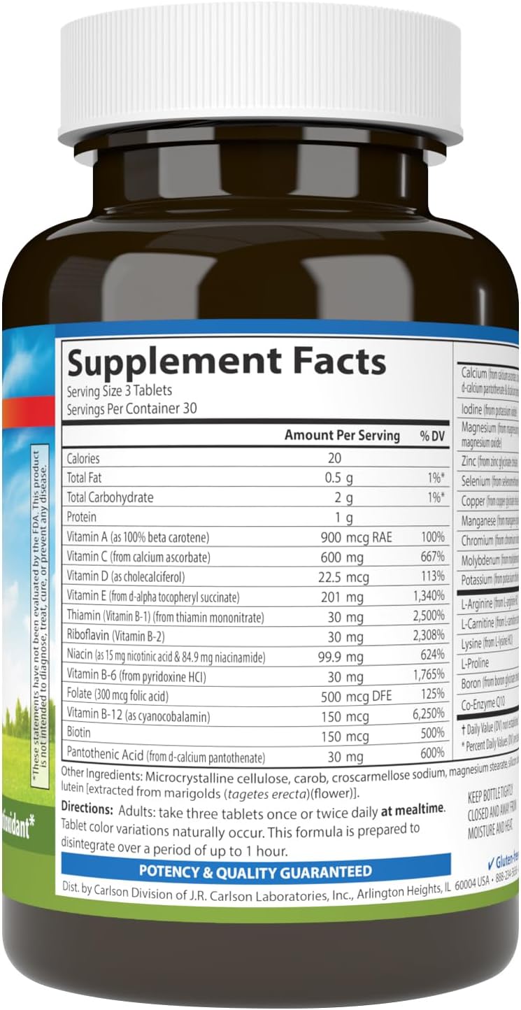 Carlson Cardio Complete: Advanced Multivitamin for Heart Health & Circulatory Support - 90 Tablets