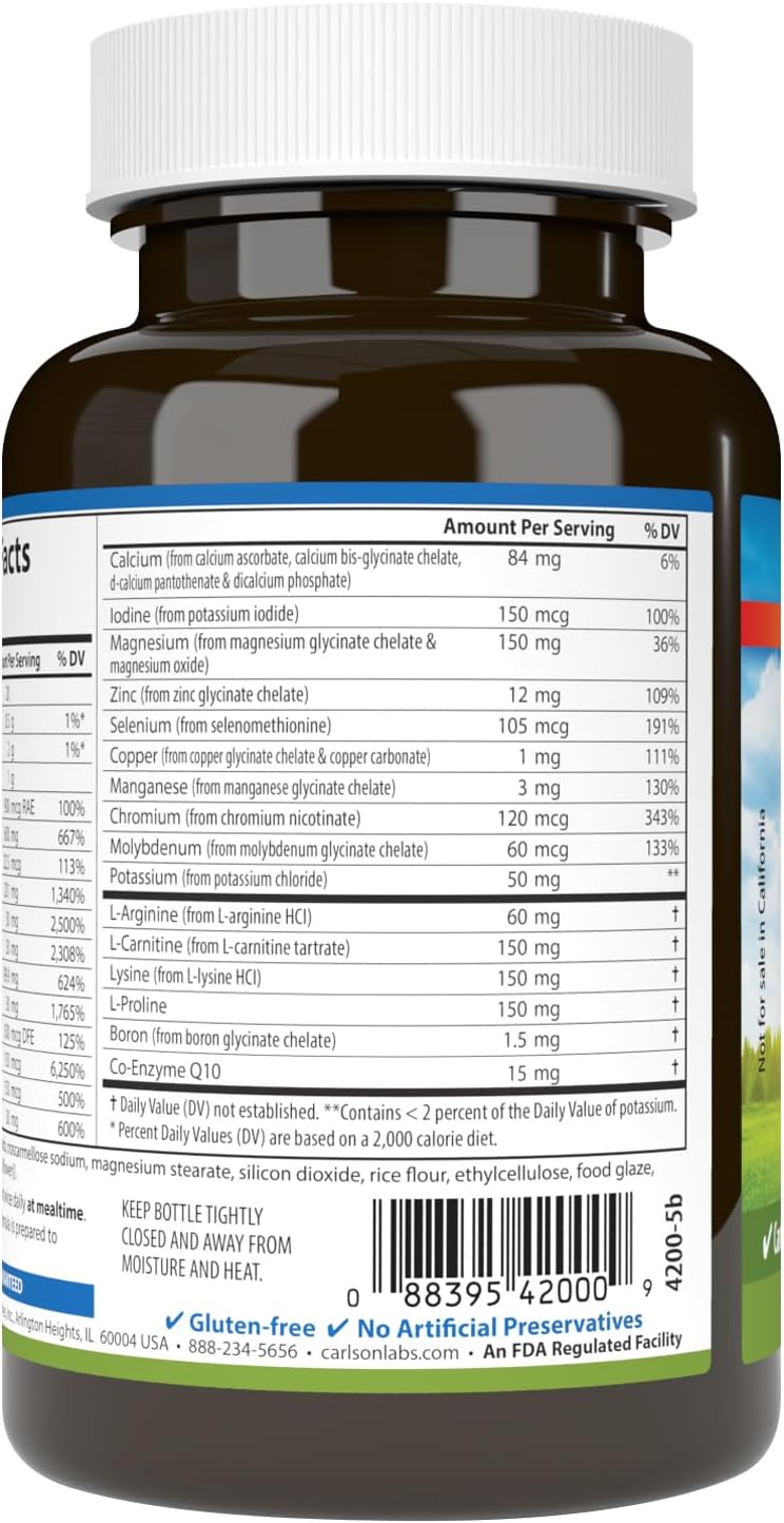 Carlson Cardio Complete: Advanced Multivitamin for Heart Health & Circulatory Support - 90 Tablets