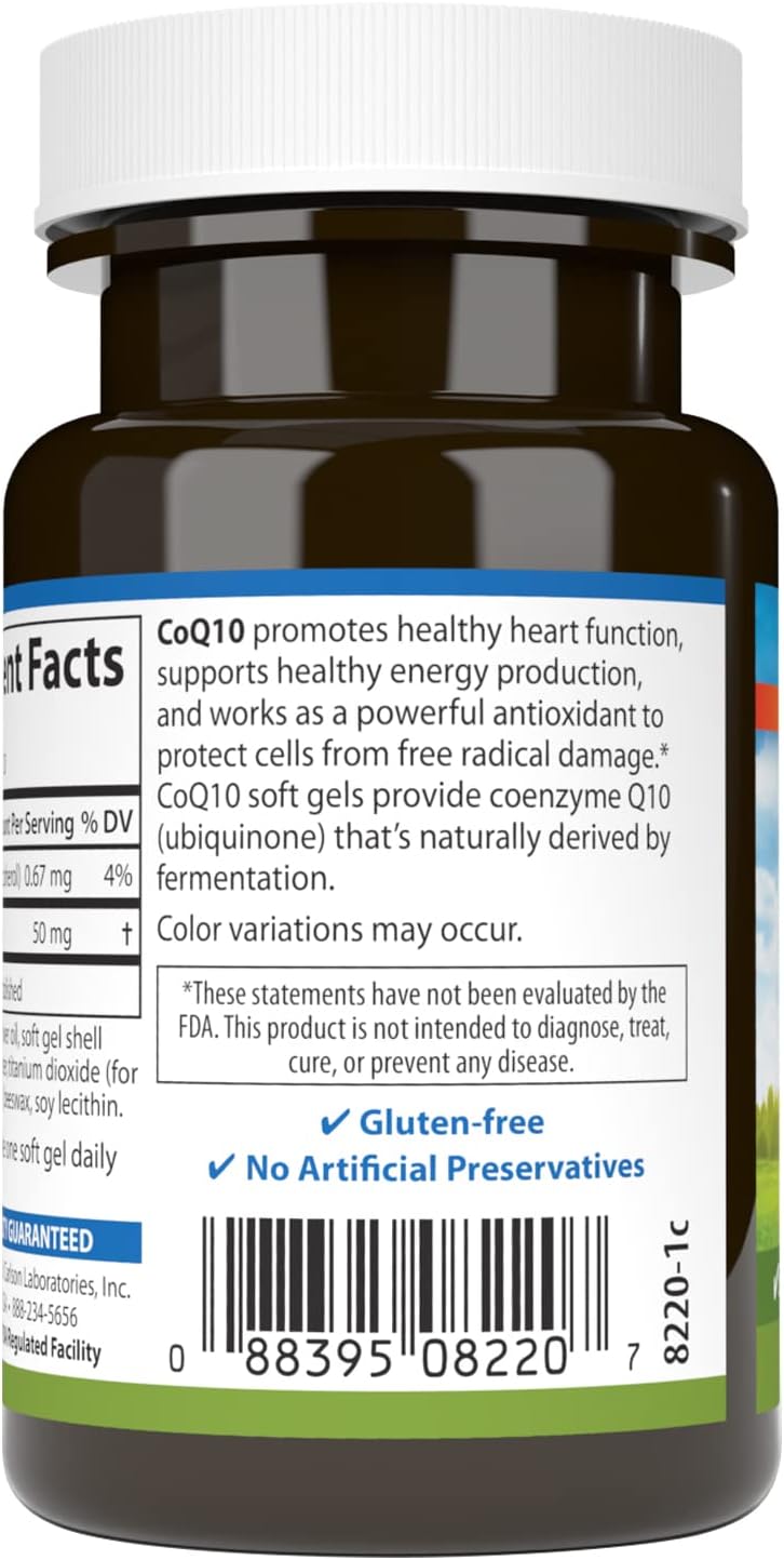 Carlson Co-Q10 50mg Softgels for Energy Production and Heart Health - 30 Count