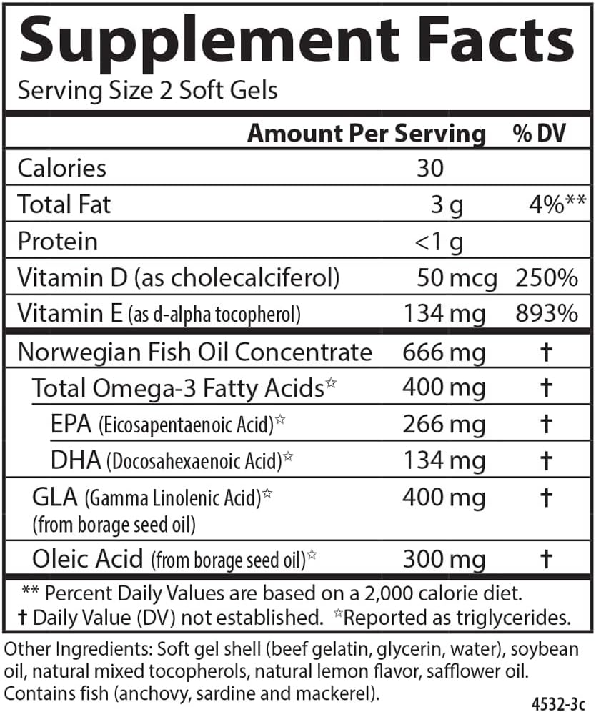 Carlson Inflammation Balance Omega-3 & Omega-6 Supplement with D3 - Norwegian Fish Oil Capsules - 180 Softgels