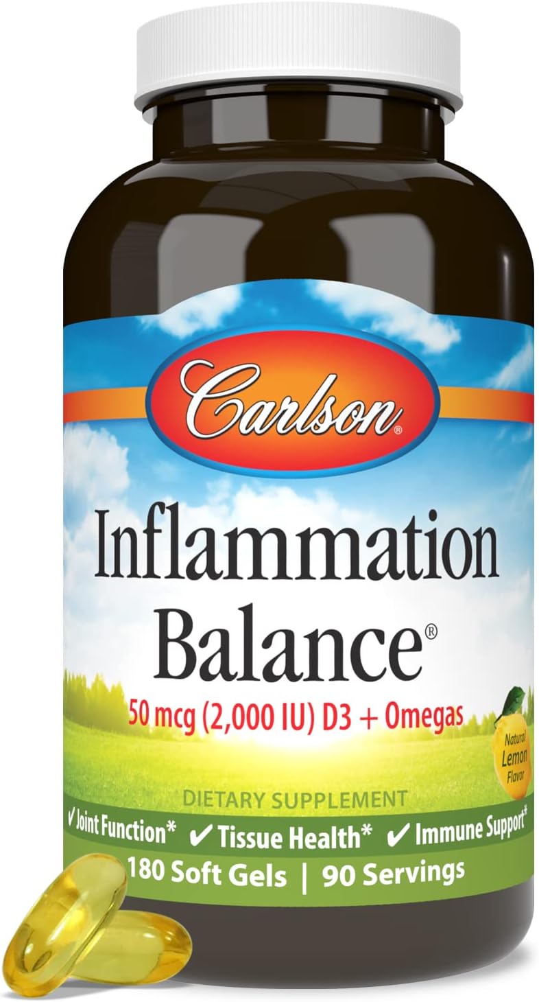 Carlson Inflammation Balance Omega-3 & Omega-6 Supplement with D3 - Norwegian Fish Oil Capsules - 180 Softgels