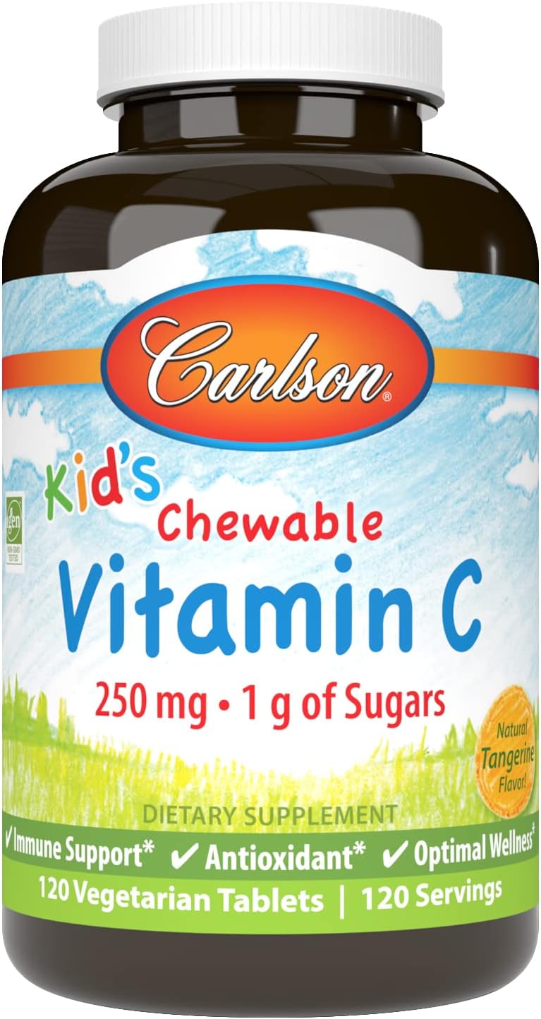 Carlson Kid's Chewable Vitamin C Tablets - 250mg, 1g Sugar, Immune Support, Antioxidant, Tangerine Flavor, 120 Count