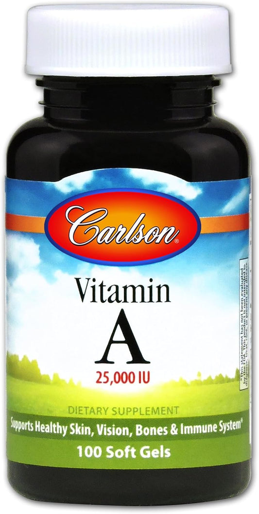 Carlson Laboratories Vitamin A 25000 IU 100 Softgels - High Potency Supplement for Immune Health