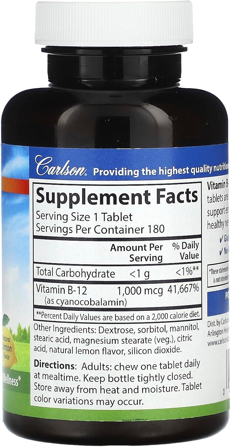 Carlson Labs B-12-SL 1000mcg Chewable Tablets - 180 Count