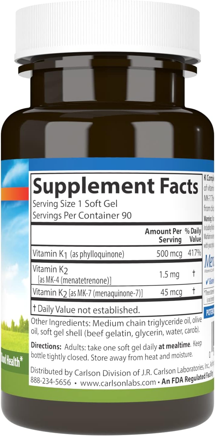 Carlson Labs K Complete Softgels - 90 Count Supplement for Daily Vitamin Intake