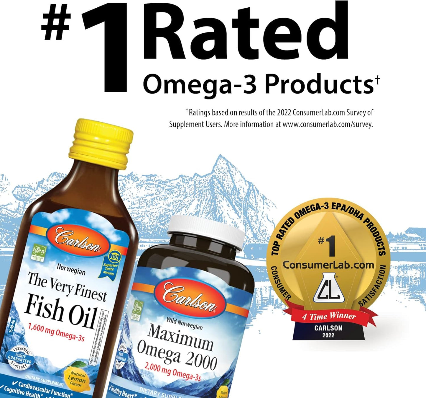 Carlson Labs Super DHA 500 mg Softgels - 180 Count - Omega-3 Supplement for Brain & Heart Health