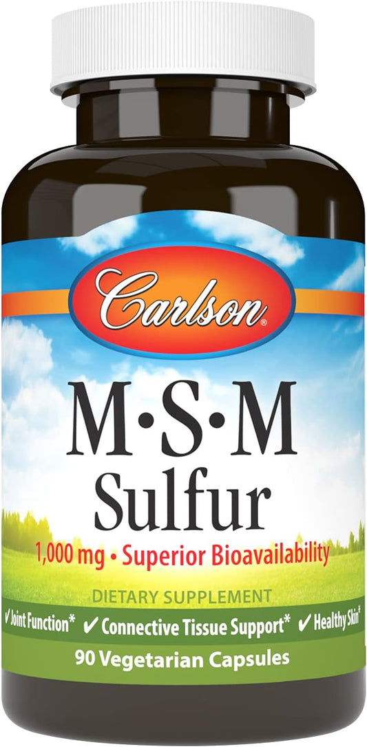 Carlson M-S-M Sulfur Capsules, 1000mg, Enhanced Absorption, Supports Joints, Connective Tissue, Skin - 90 Veg Caps