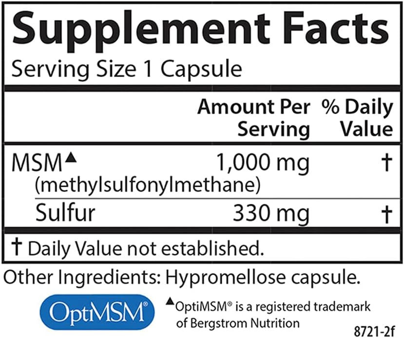 Carlson M-S-M Sulfur Capsules, 1000mg, Enhanced Absorption, Supports Joints, Connective Tissue, Skin - 90 Veg Caps