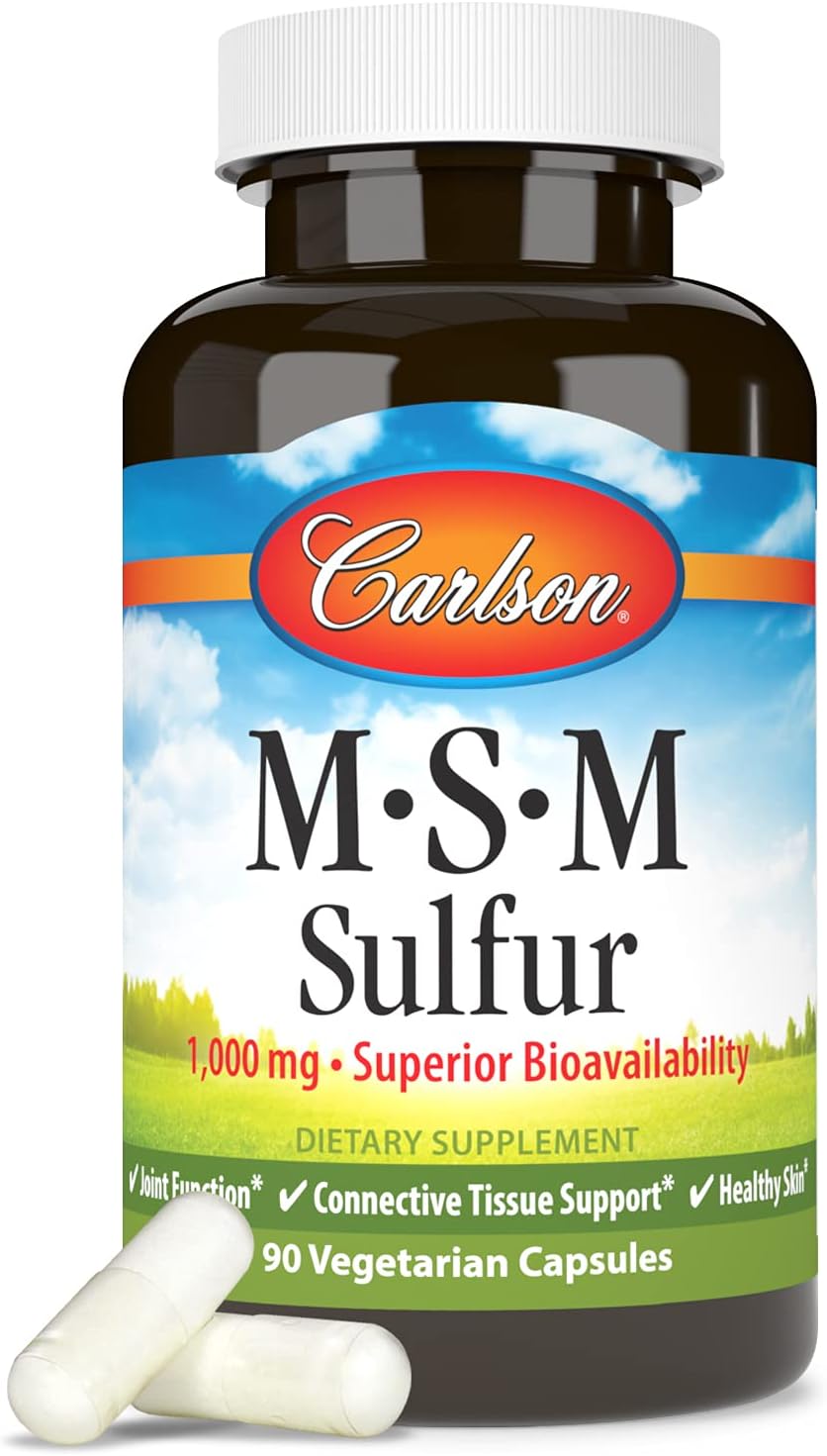 Carlson M-S-M Sulfur Capsules, 1000mg, Enhanced Absorption, Supports Joints, Connective Tissue, Skin - 90 Veg Caps