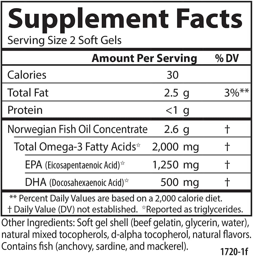 Carlson Maximum Omega 2000 - 2000mg Norwegian Fish Oil Capsules with EPA and DHA, Lemon Flavor, 60 Softgels, Sustainably Sourced Omega-3 Supplement