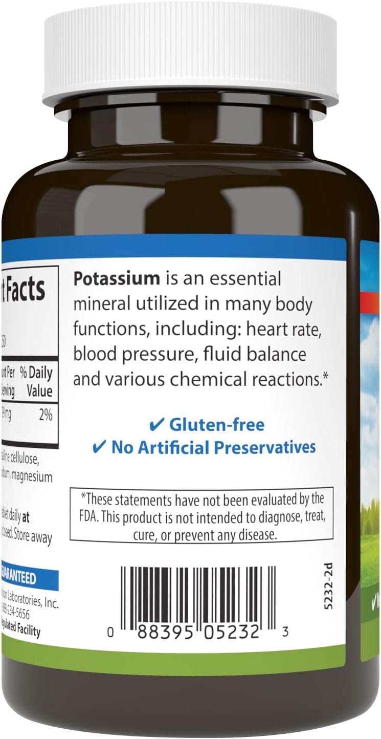 Carlson Potassium Supplement 99mg for Nerve Health & Muscle Function - 250 Tablets
