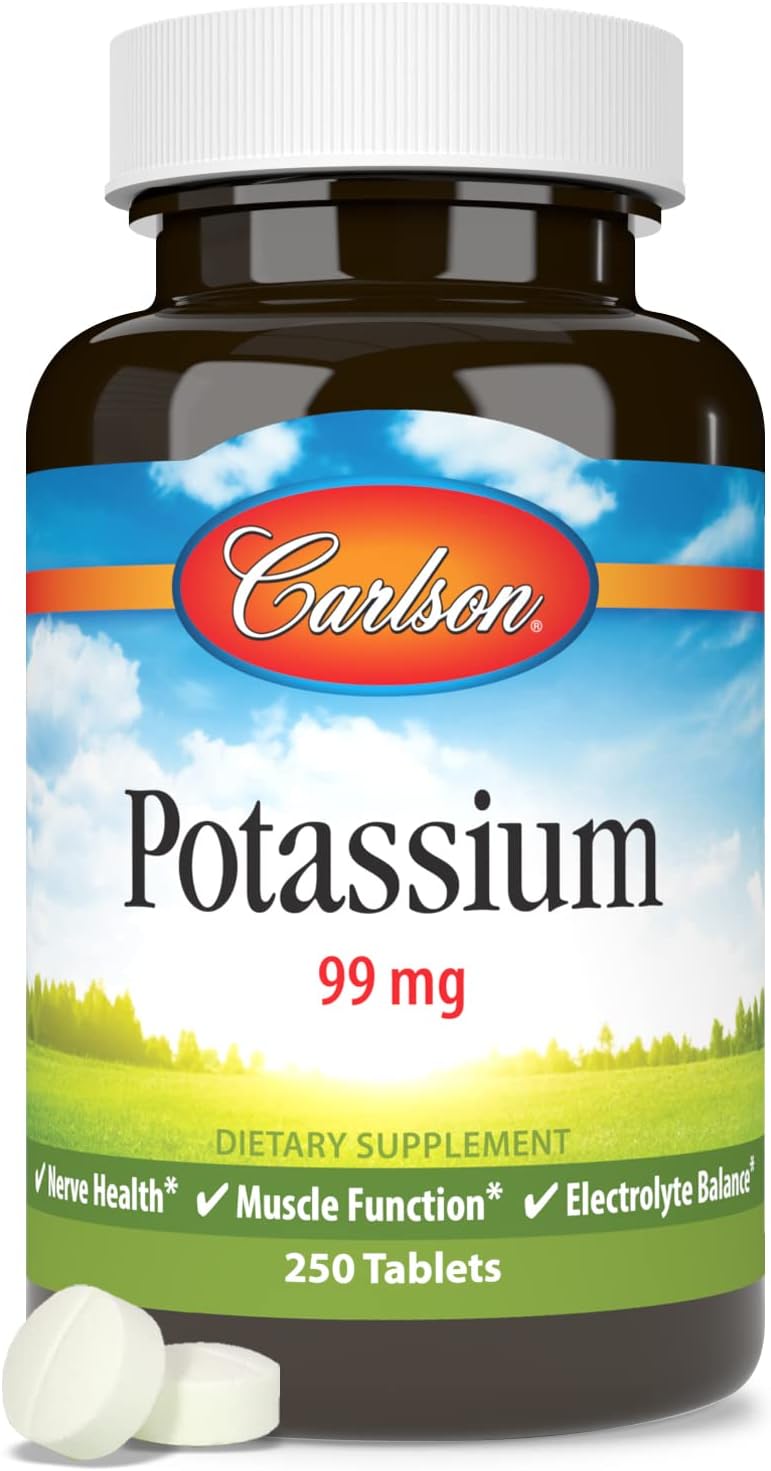 Carlson Potassium Supplement 99mg for Nerve Health & Muscle Function - 250 Tablets