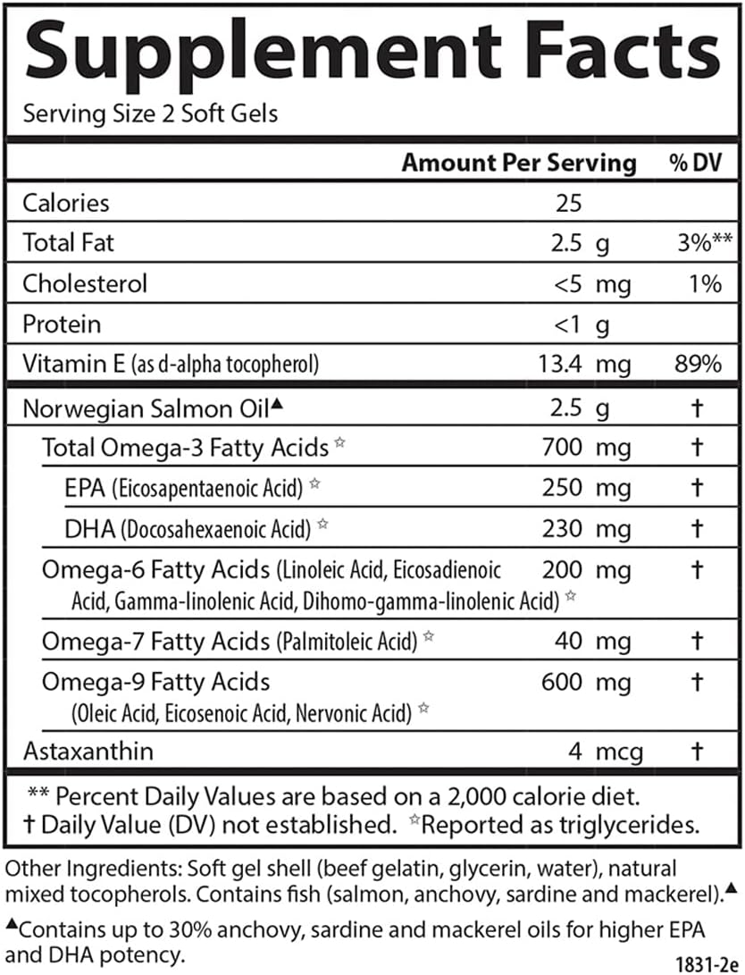 Carlson Salmon Oil Complete Soft Gels - 700mg Omega-3s + Astaxanthin for Cardiovascular, Brain, & Joint Health - 120 Count