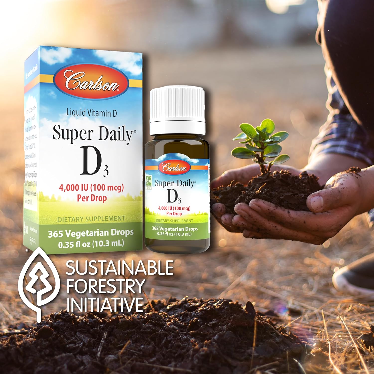Carlson Super Daily D3 4000 IU Liquid Vitamin D3 Drops, 1-Year Supply, Unflavored, 365 Drops
