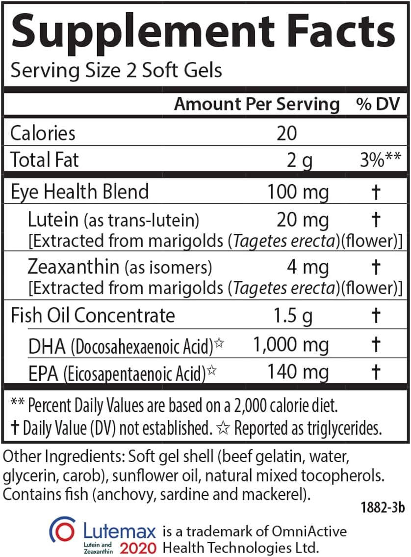 Carlson Super DHA Plus Lutein Softgels - 1000 mg DHA with 20 mg Lutein - 120 Count