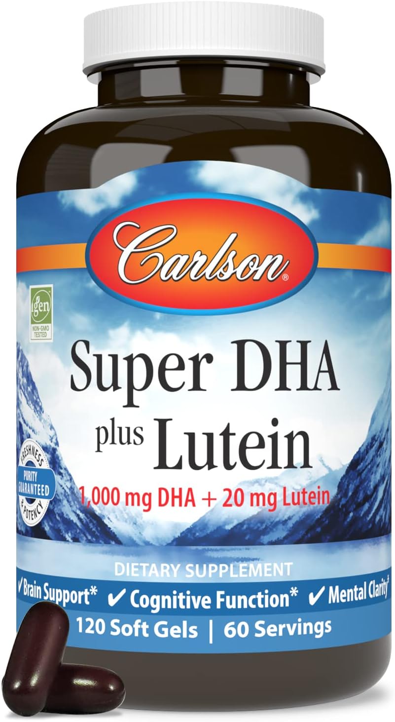 Carlson Super DHA Plus Lutein Softgels - 1000 mg DHA with 20 mg Lutein - 120 Count