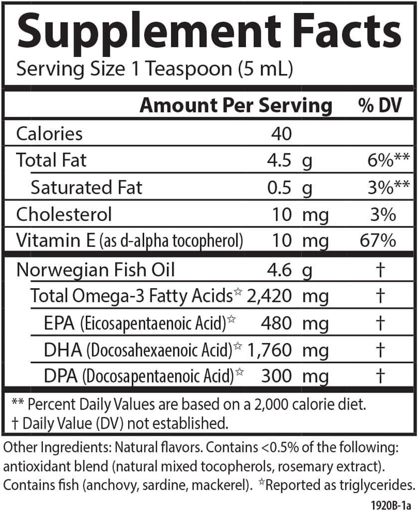 Carlson Super DPA Liquid Supplement with 2,420mg Omega-3s, 300mg DPA for Heart Health and Cognitive Function, Berry Lemonade Flavor, 200mL
