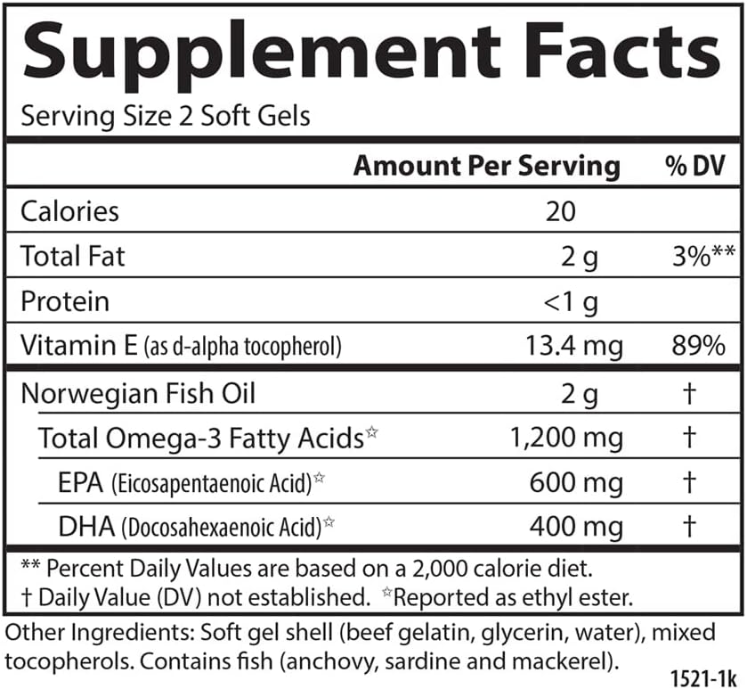 Carlson Super Omega-3 Gems 1200mg EPA & DHA Wild Norwegian Fish Oil 100 Softgels