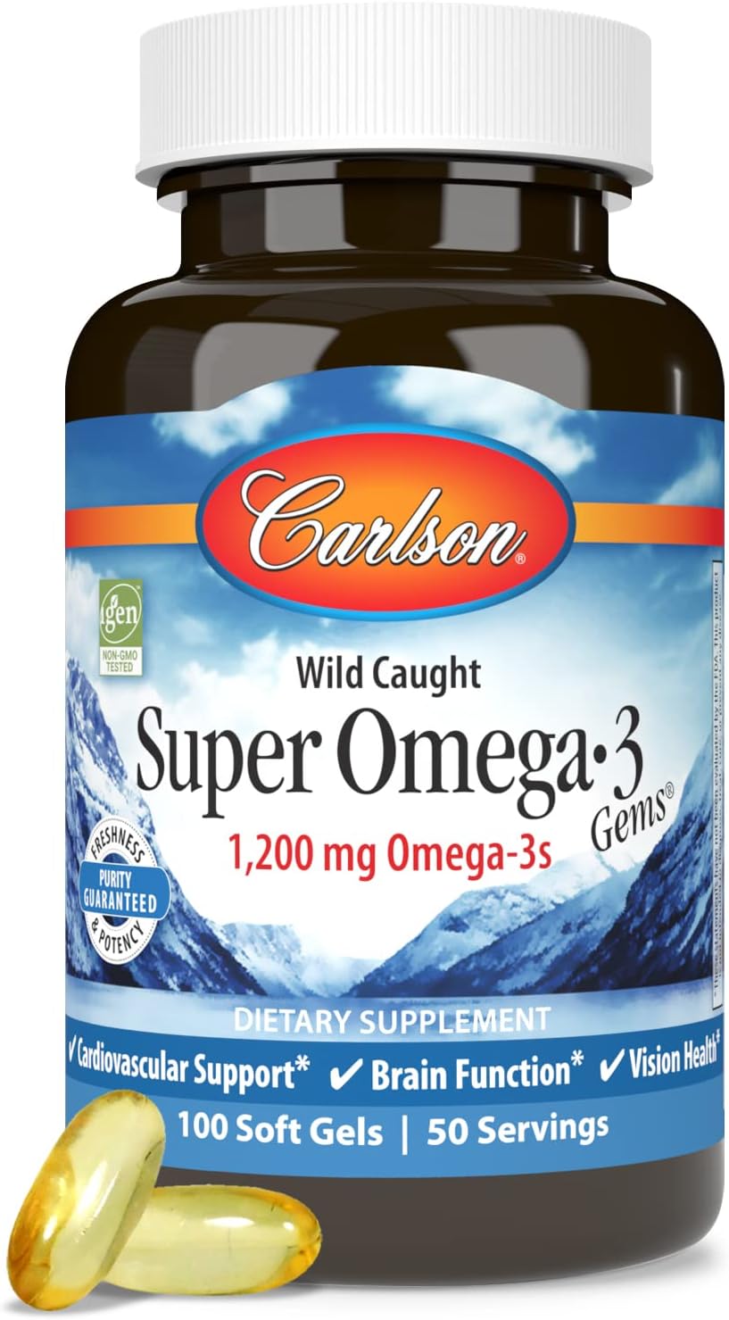 Carlson Super Omega-3 Gems 1200mg EPA & DHA Wild Norwegian Fish Oil 100 Softgels