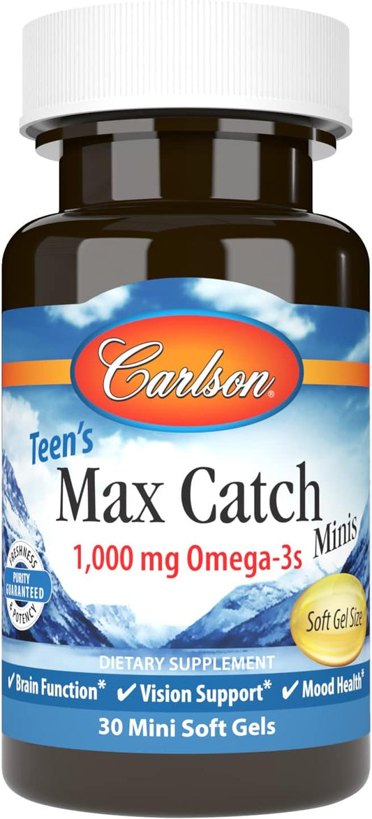 Carlson Teen's Max Catch Minis: Omega-3s for Brain, Vision, and Mood Health - 30 Softgels