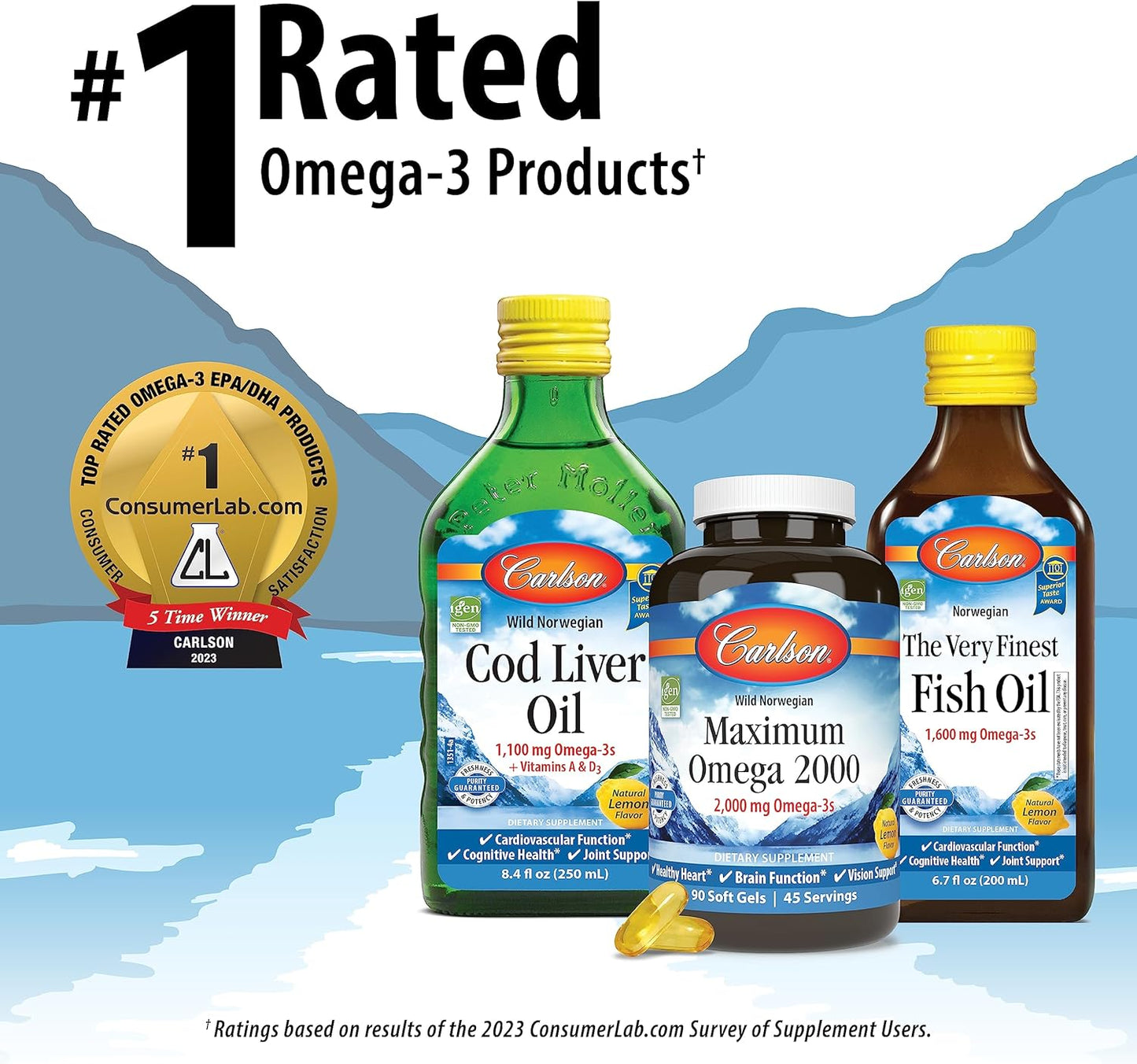 Carlson Teen's Smart Catch Omega-3s for Cognitive Development, Brain Function, and Vision Support - Lemon Flavor, 180 Softgels