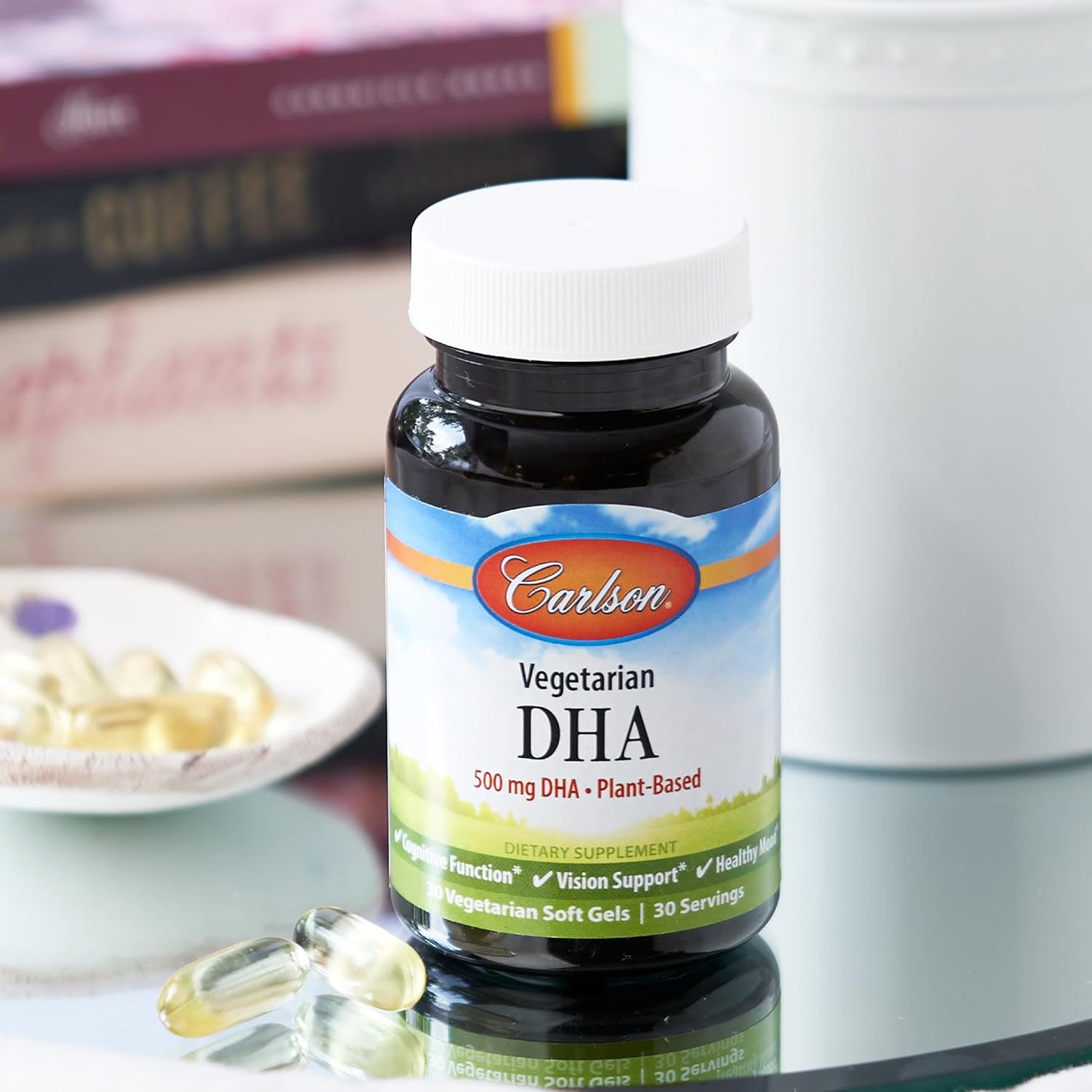 Carlson Vegetarian DHA Softgels - 500mg DHA, Plant-Based Brain and Mood Support from Sustainably Sourced Algae - 60 Count