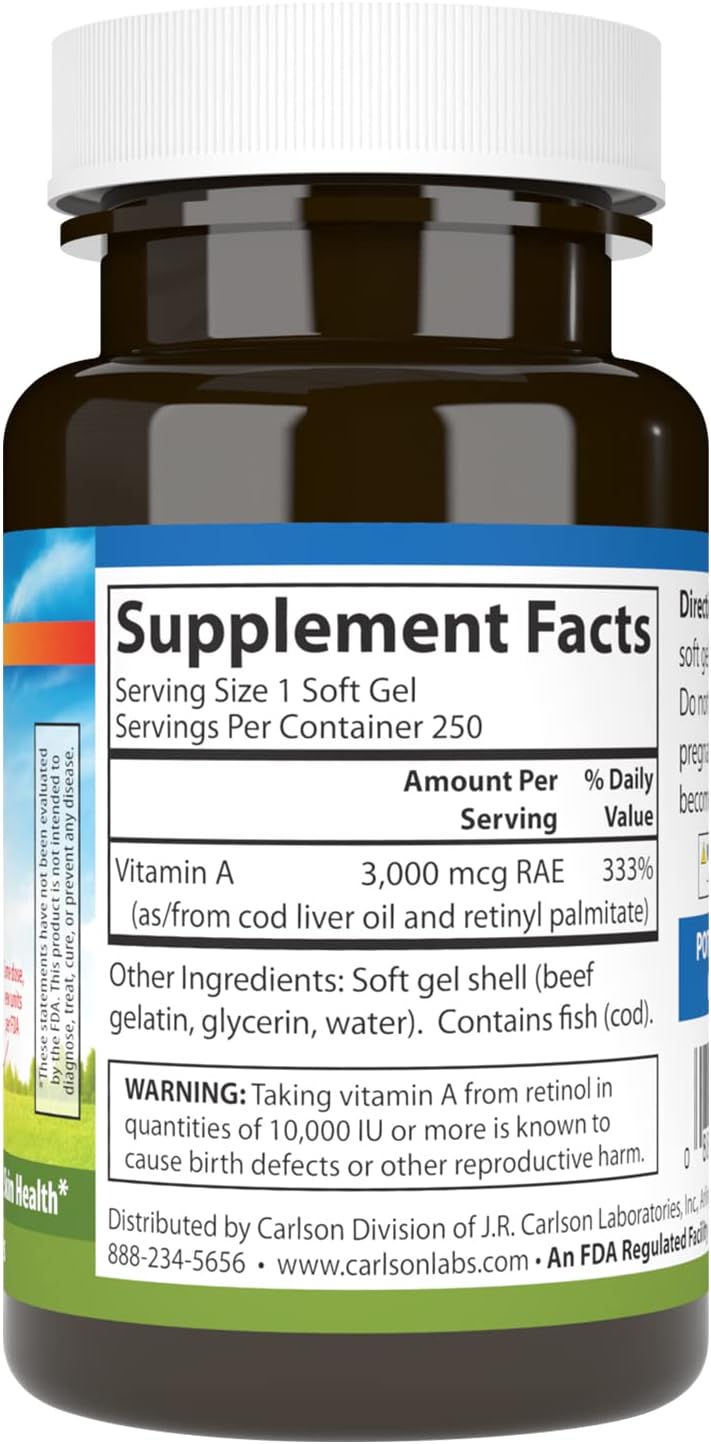 Carlson Vitamin A 10000 IU Softgels for Vision Health - 250 Count