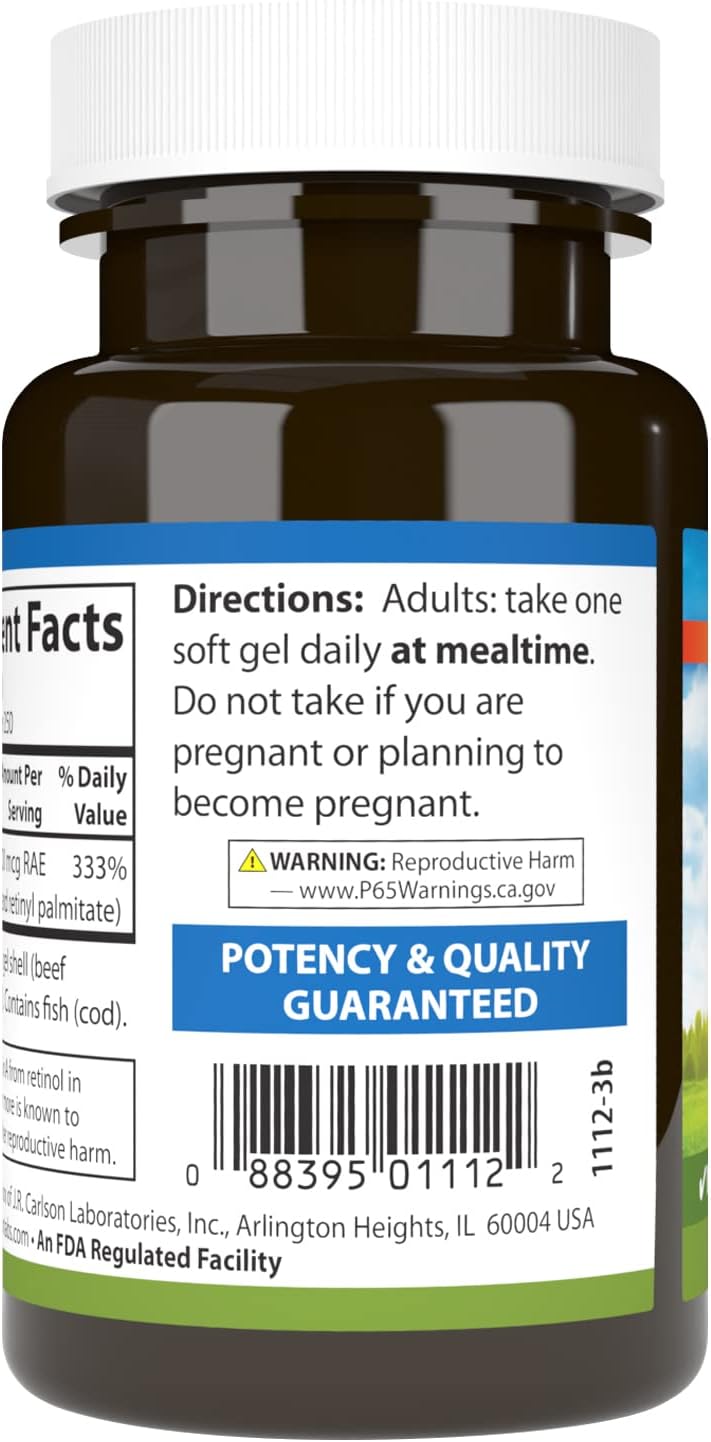 Carlson Vitamin A 10000 IU Softgels for Vision Health - 250 Count