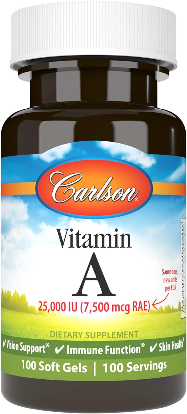 Carlson Vitamin A 25000 IU Soft Gels for Vision, Skin Health & Immune Function