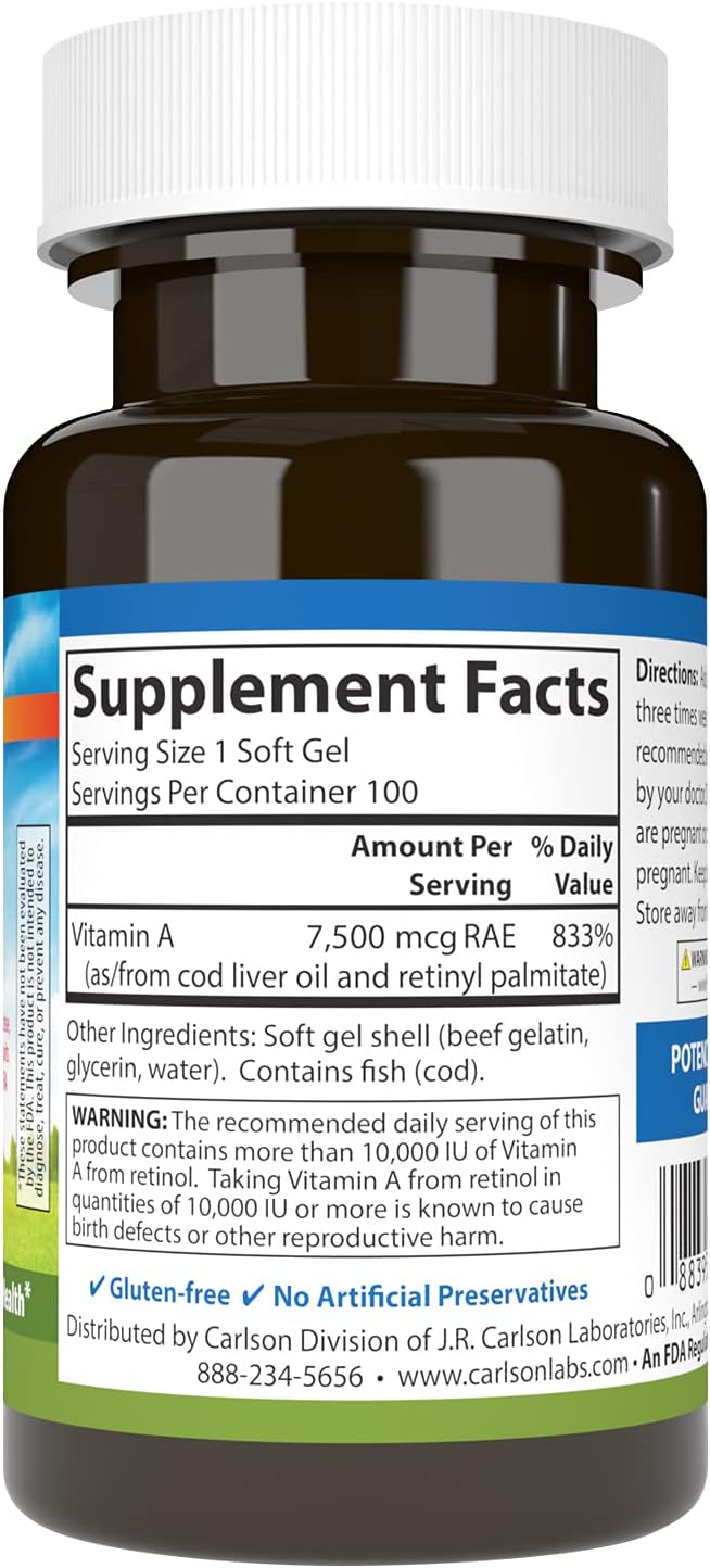 Carlson Vitamin A 25000 IU Soft Gels for Vision, Skin Health & Immune Function