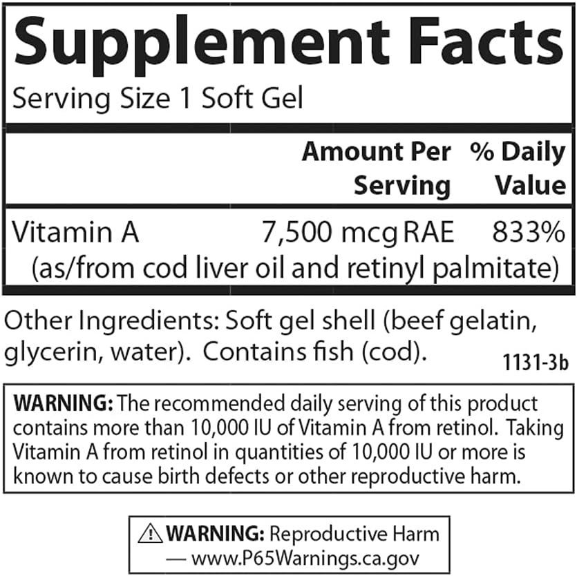 Carlson Vitamin A 25000 IU Soft Gels for Vision, Skin Health & Immune Function
