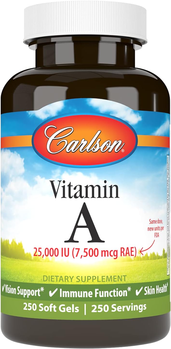Carlson Vitamin A 25000 IU Softgels - Immune Support, Vision Health, Antioxidant Boost