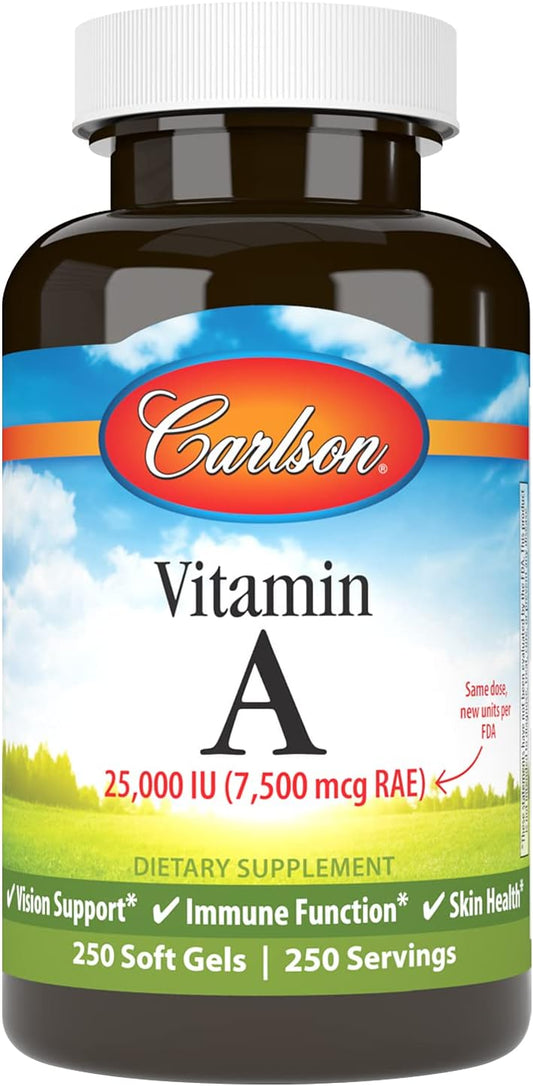 Carlson Vitamin A 25000 IU Softgels - Immune Support, Vision Health, Antioxidant Boost