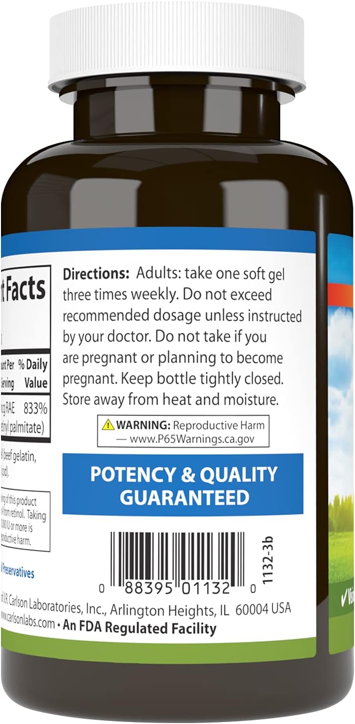 Carlson Vitamin A 25000 IU Softgels - Immune Support, Vision Health, Antioxidant Boost