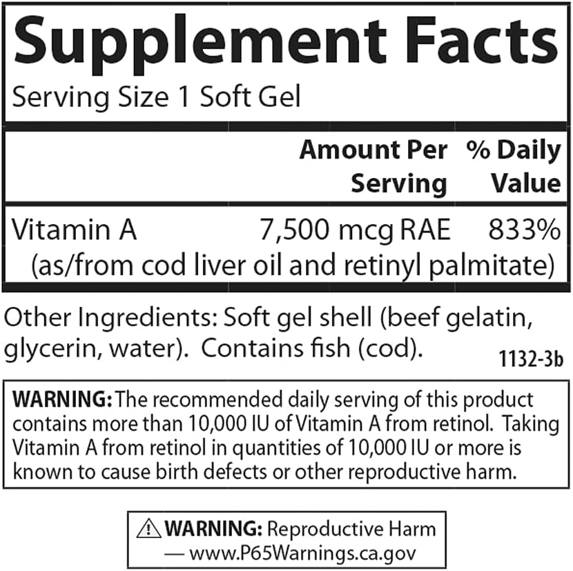 Carlson Vitamin A 25000 IU Softgels - Immune Support, Vision Health, Antioxidant Boost
