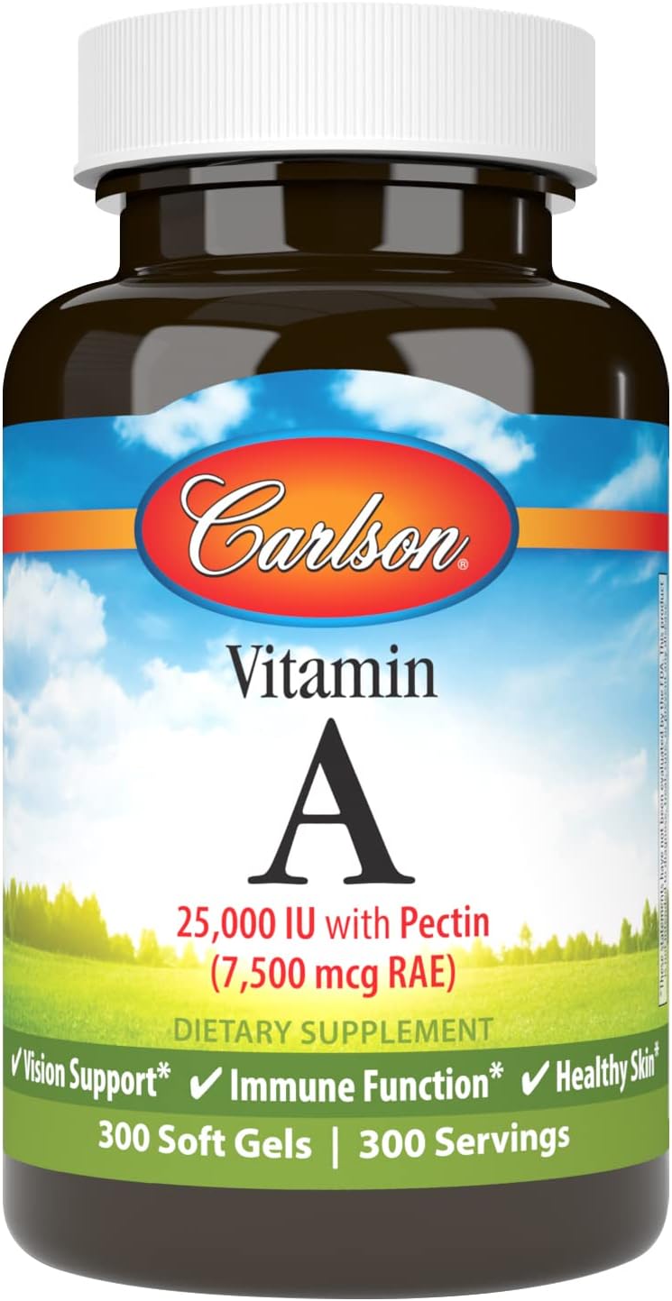Carlson Vitamin A 25000 IU Softgels with Pectin for Vision & Skin Health - 300 Count