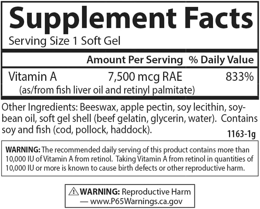 Carlson Vitamin A 25000 IU Softgels with Pectin for Vision & Skin Health - 300 Count