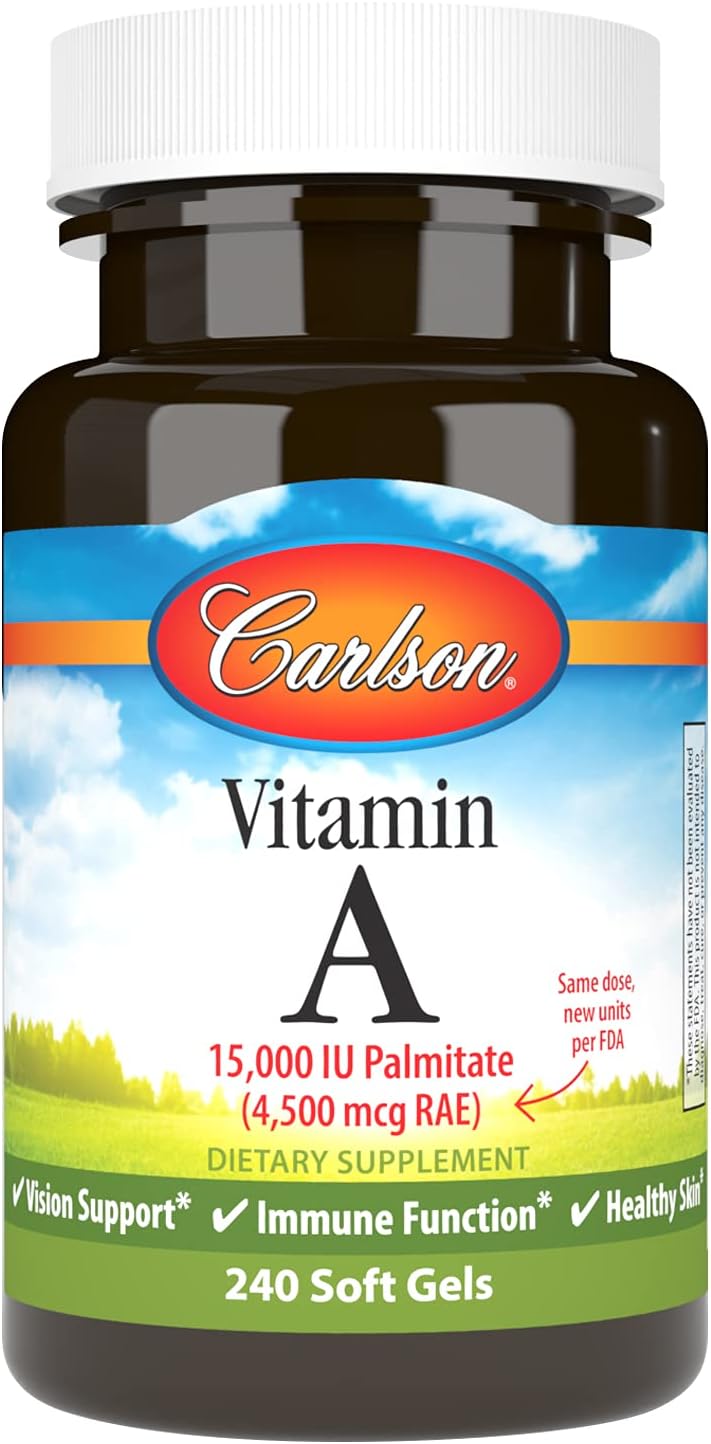 Carlson Vitamin A Palmitate Softgels - 15000 IU (4500 mcg RAE) for Vision & Skin Health - 240 Count