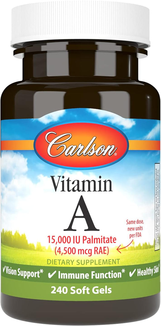 Carlson Vitamin A Palmitate Softgels - 15000 IU (4500 mcg RAE) for Vision & Skin Health - 240 Count