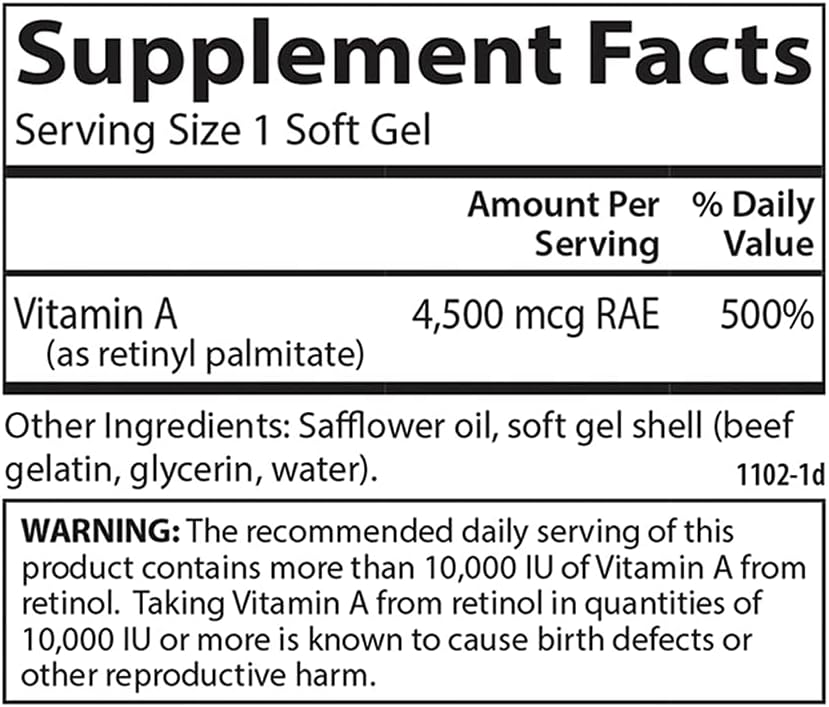 Carlson Vitamin A Palmitate Softgels - 15000 IU (4500 mcg RAE) for Vision & Skin Health - 240 Count
