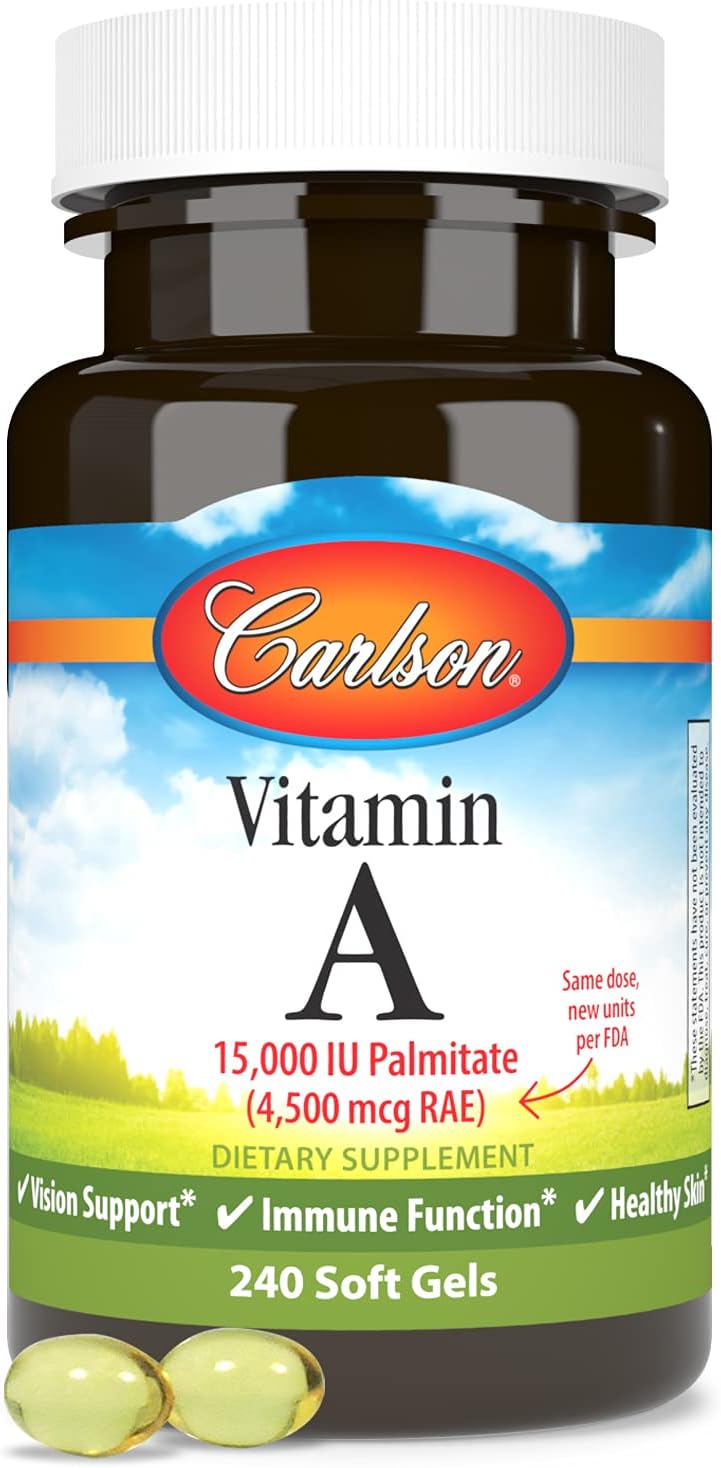 Carlson Vitamin A Palmitate Softgels - 15000 IU (4500 mcg RAE) for Vision & Skin Health - 240 Count