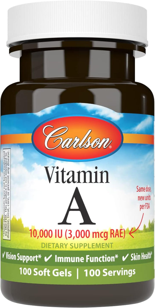 Carlson Vitamin A Softgels for Vision Health - 10000 IU (3000 mcg RAE) - 100 Softgels